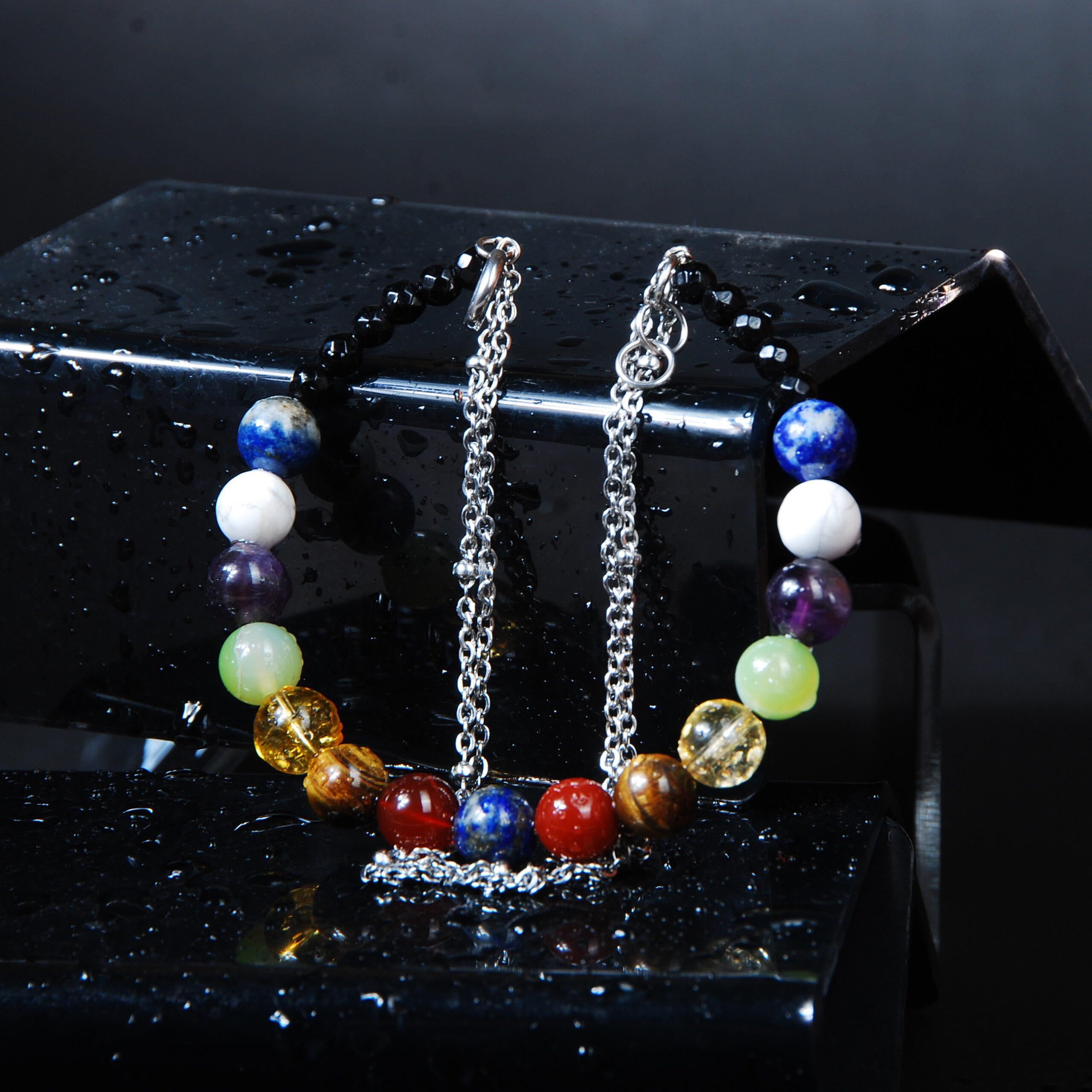 دستبند دبل هفت چاکرا لاجورد