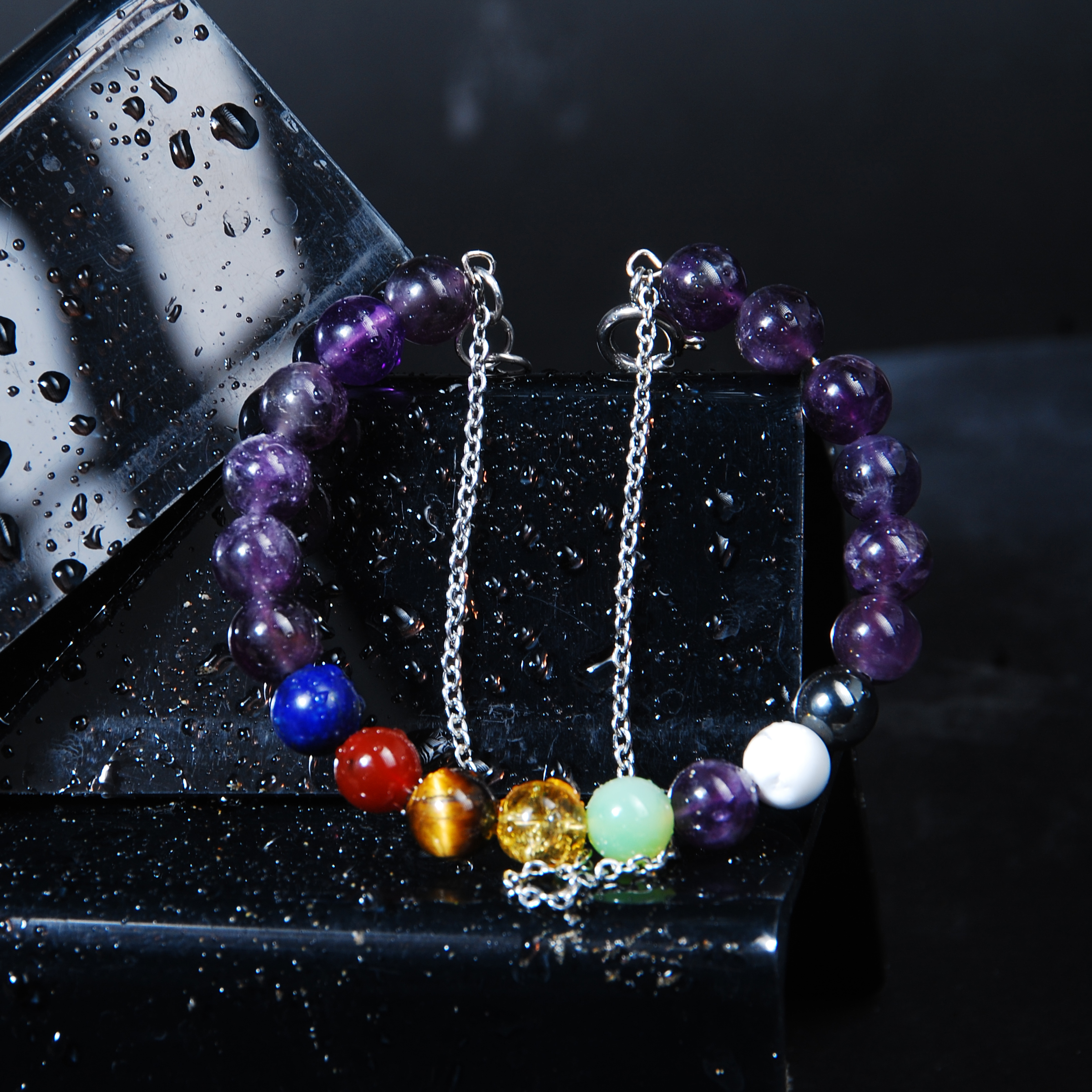 دستبند هفت چاکرا با سنگ آمیتیست