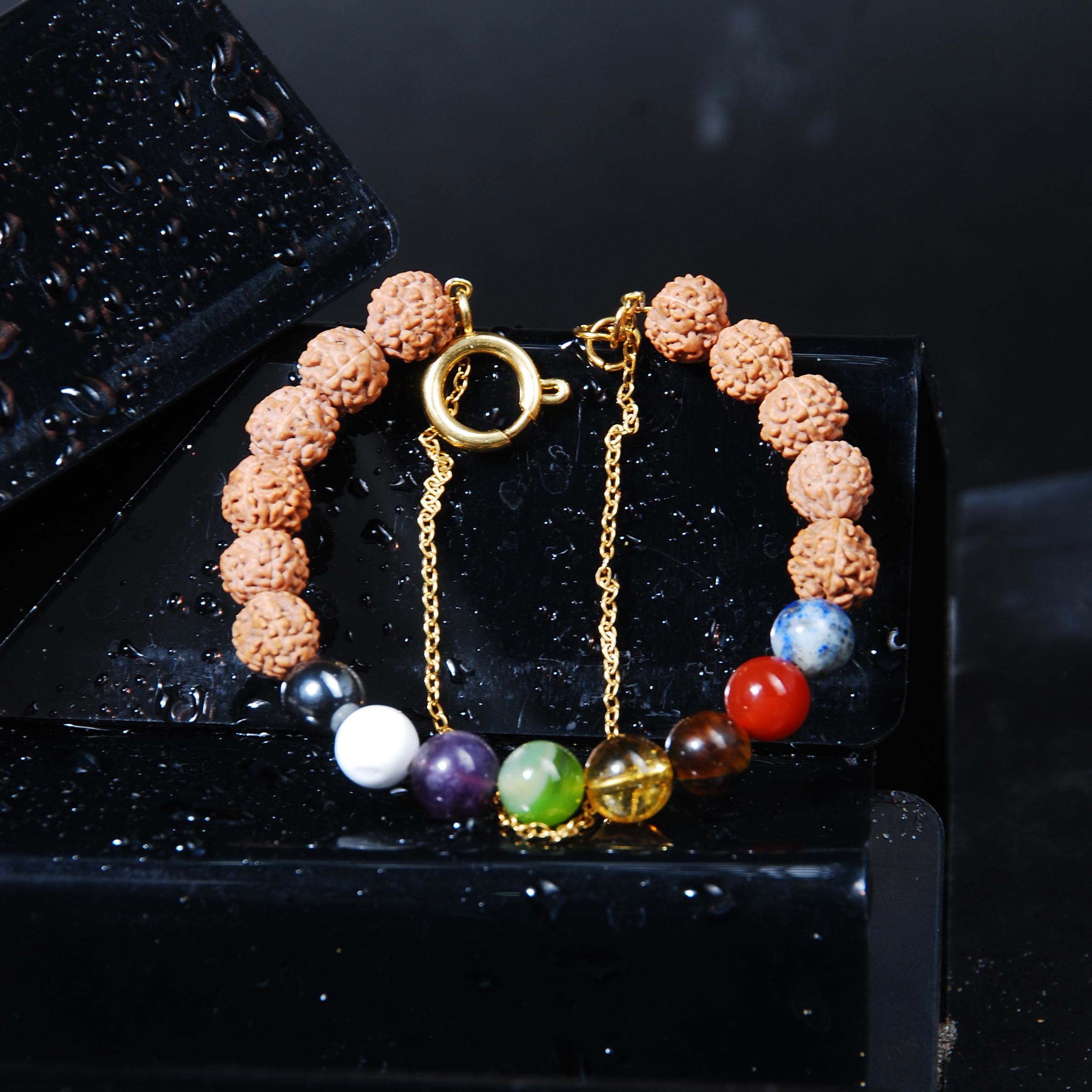 دستبند هفت چاکرا با دانه رودراکشا