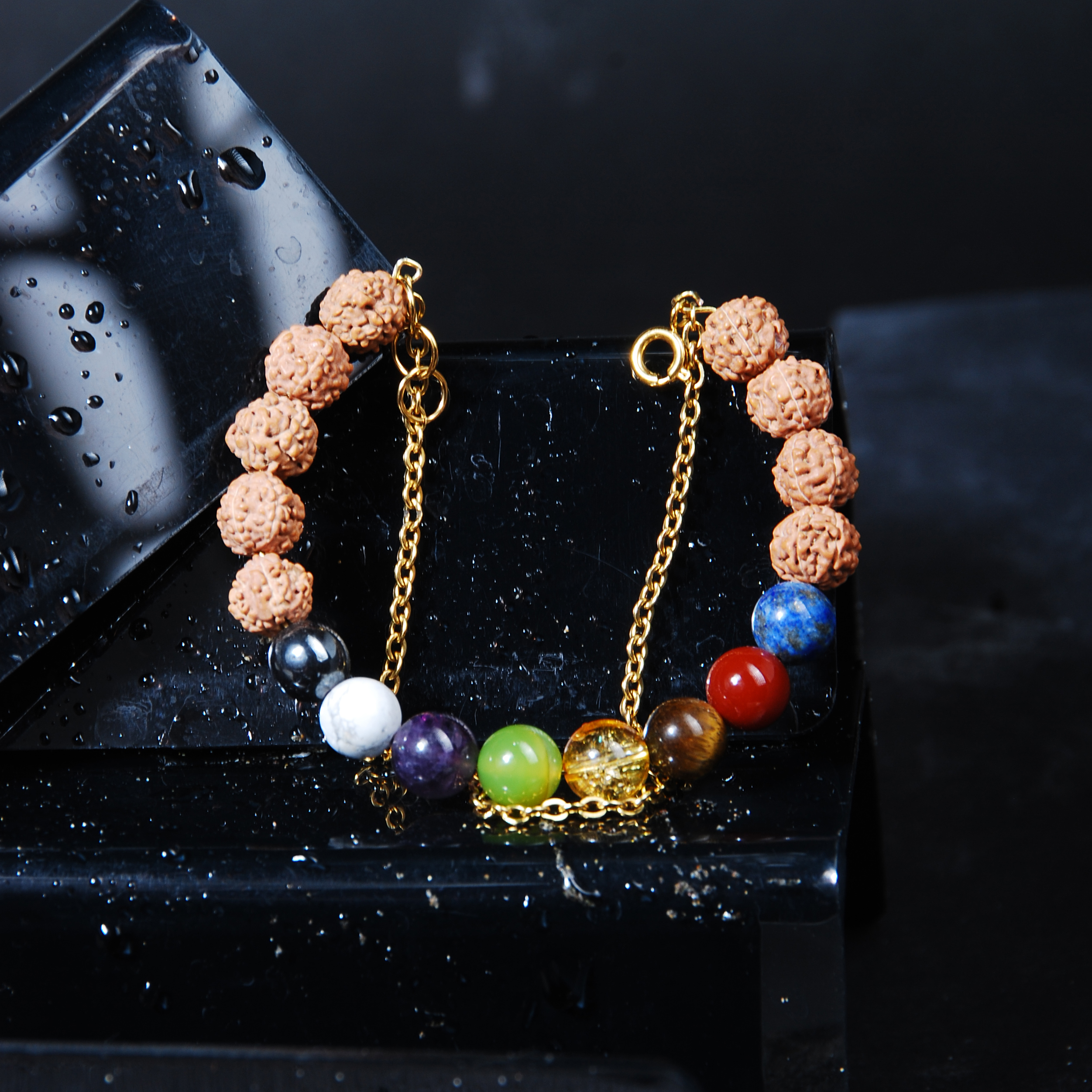 دستبند هفت چاکرا با دانه رودراکشا