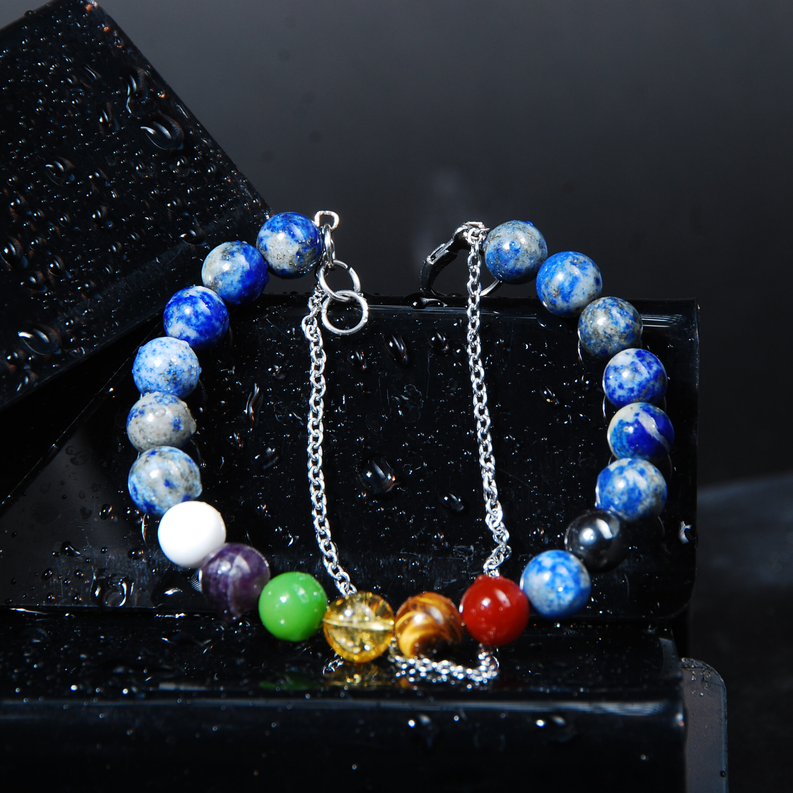 دستبند هفت چاکرا با سنگ لاجورد اصل