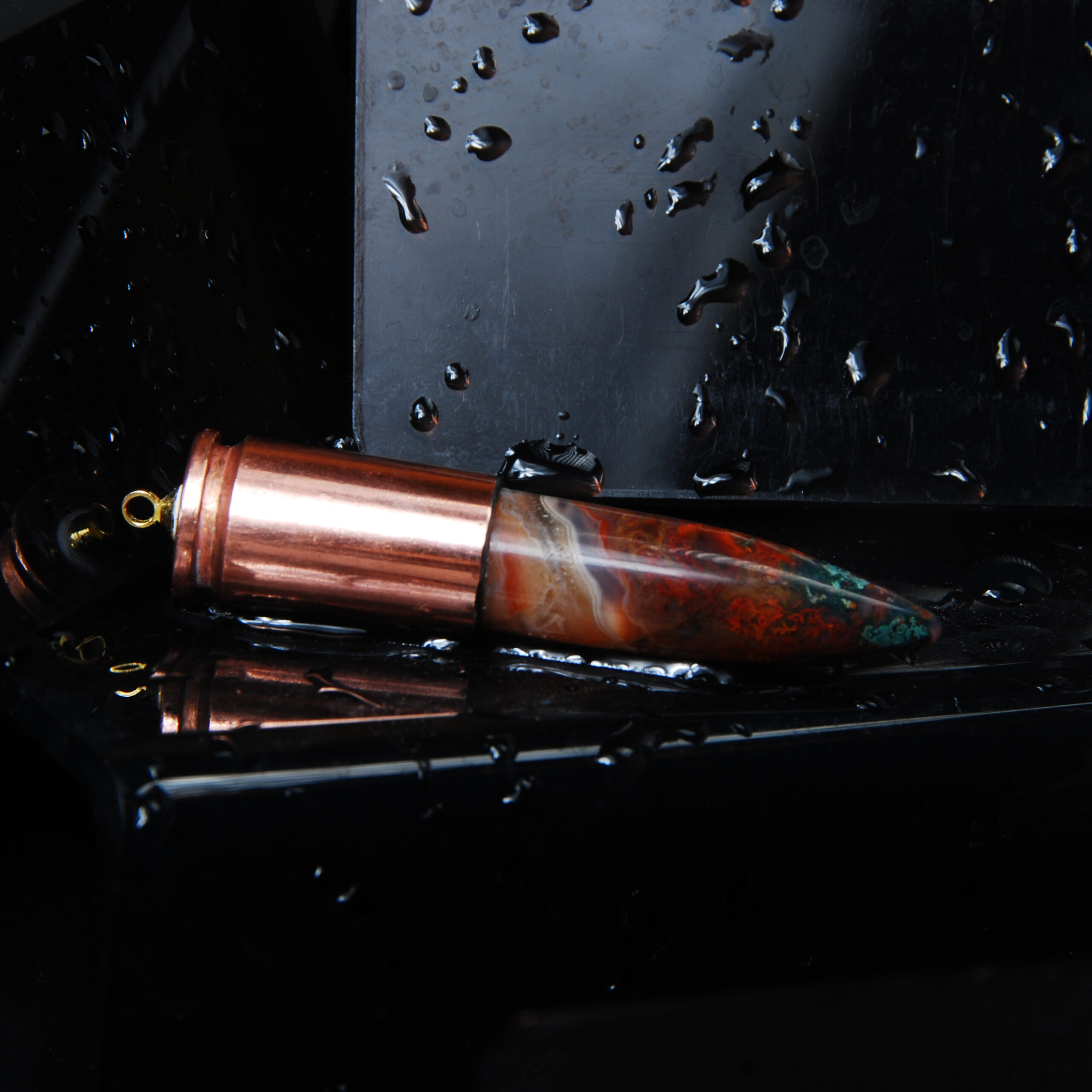 گردنبند پوکه فشنگ عقیق شجر آتشین