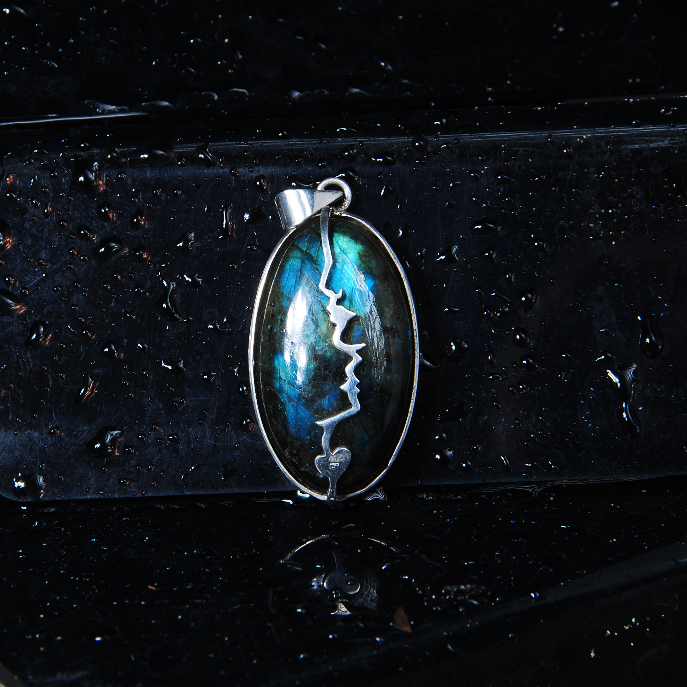 نیمست گردنبند و گوشواره لابرادوریت و نقره دستساز 20.18گرم