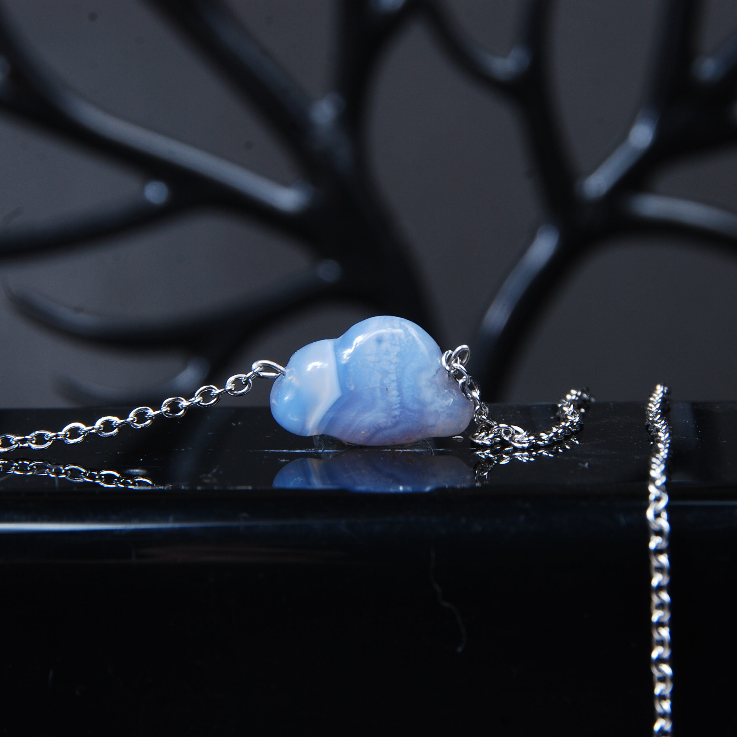 گردنبند ابر عقیق آبی با زنجیر رنگ ثابت 3.11گرم