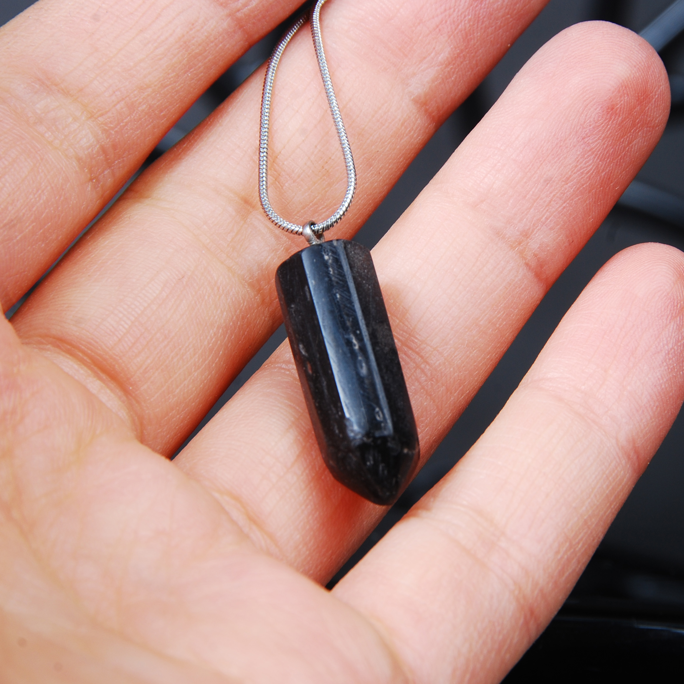 گردنبند سنگ اونیکس همراه با زنجیر استیل 5.92گرم