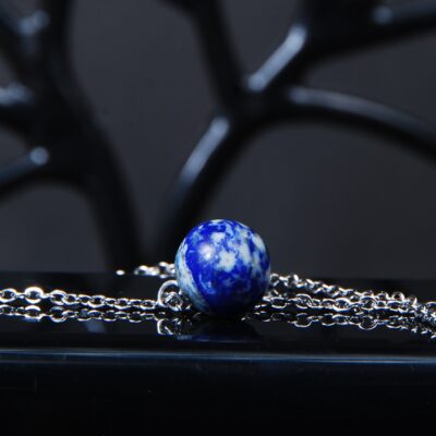 گردنبند گوی لاجورد بزرگ با زنجیر رنگ ثابت 4.30گرم