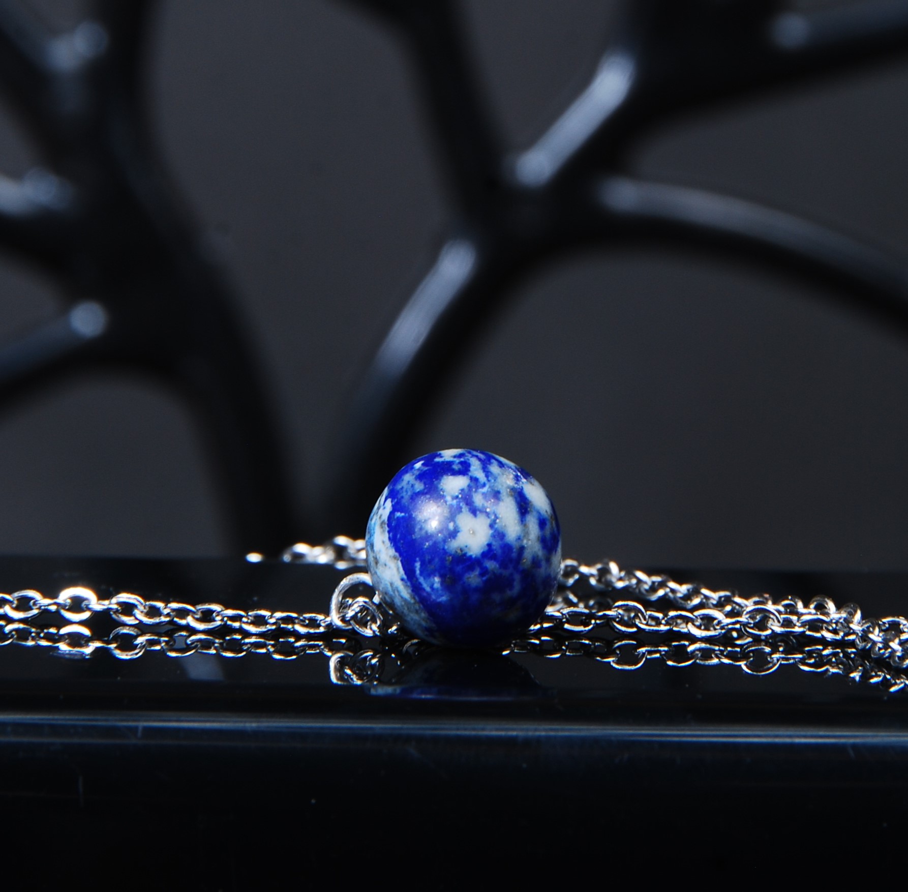 DSC_8423 گردنبند گوی لاجورد بزرگ با زنجیر رنگ ثابت 4.30گرم