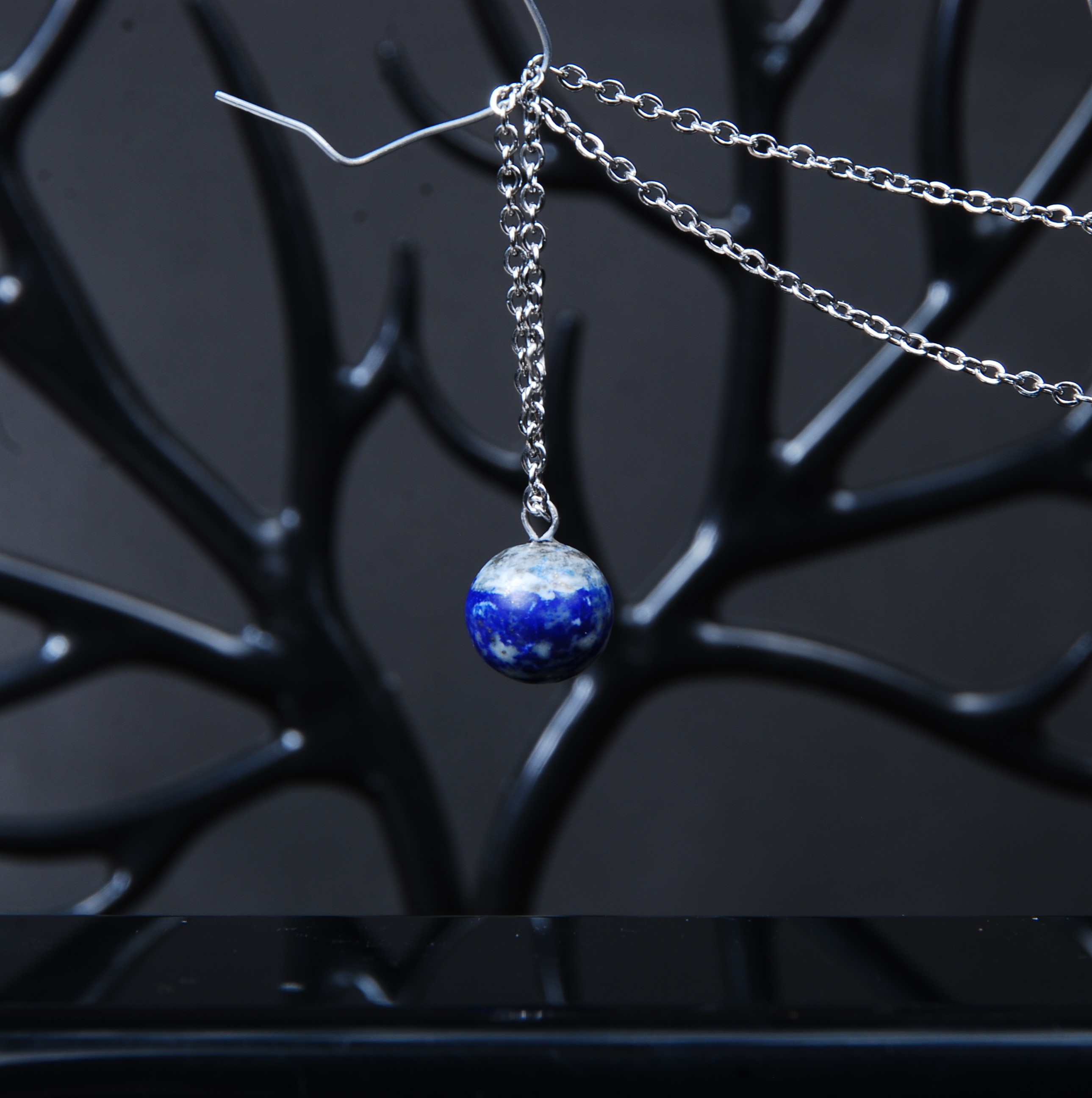 گردنبند گوی لاجورد بزرگ با زنجیر رنگ ثابت 4.30گرم