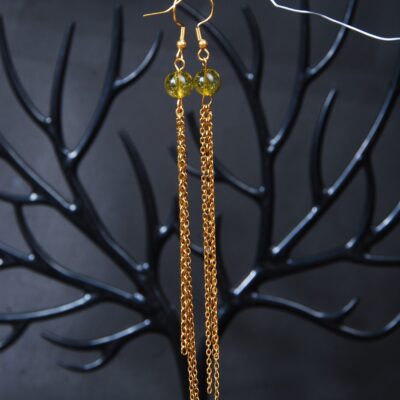 گوشواره زبرجد با زنجیر رنگ ثابت 4.06گرم