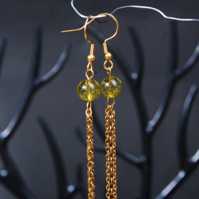 گوشواره زبرجد با زنجیر رنگ ثابت 4.06گرم