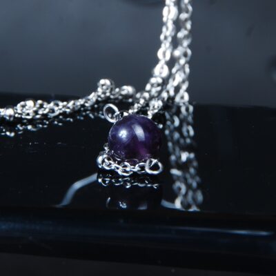 گردنبند گوی آمیتیست 4.64گرم (با زنجیر استیل رنگ ثابت )