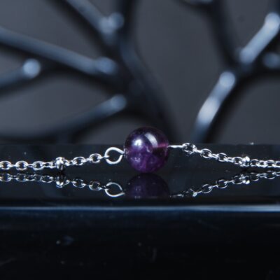 گردنبند گوی آمیتیست 4.64گرم (با زنجیر استیل رنگ ثابت )