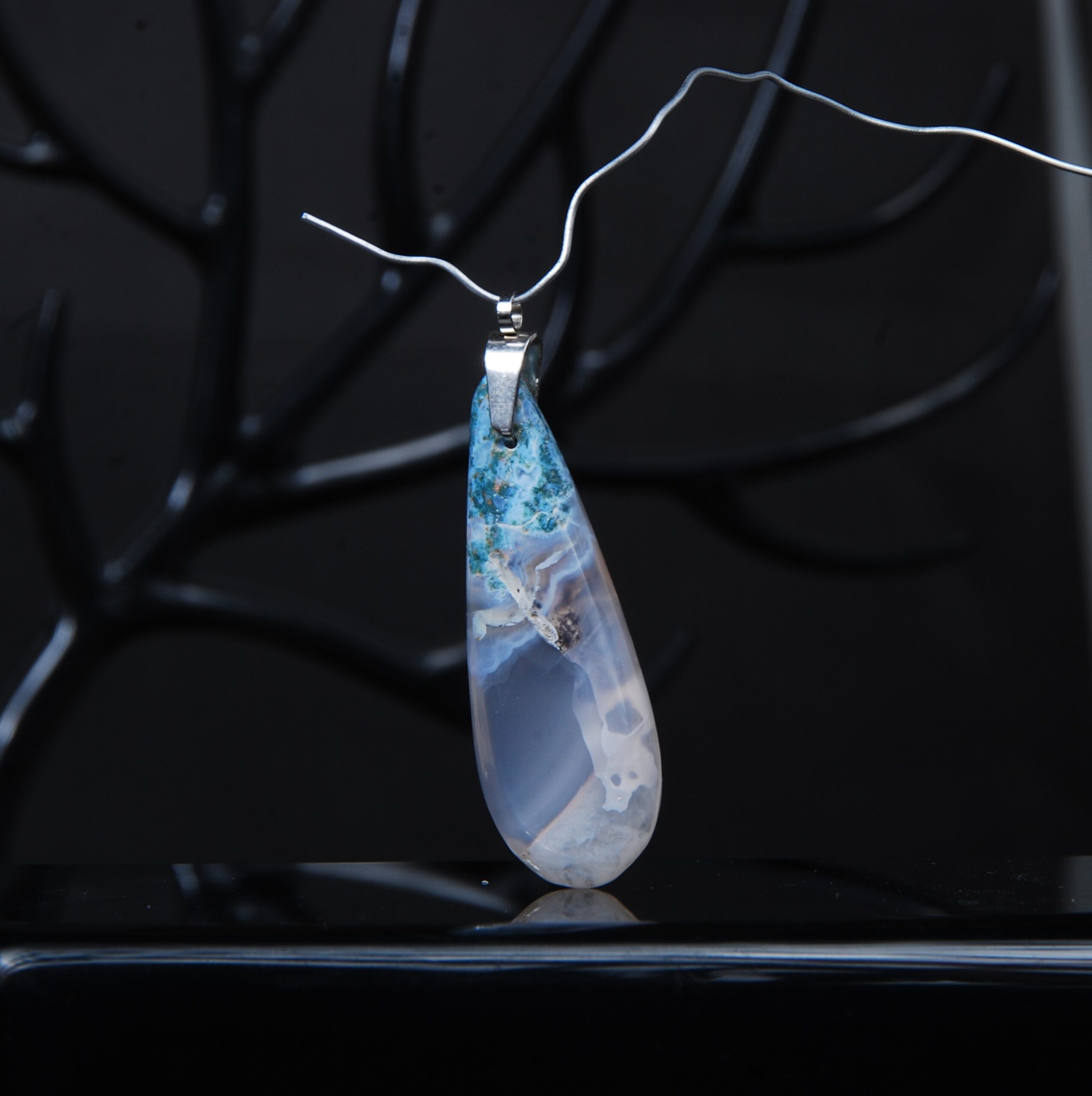 DSC_8719 گردنبند عقیق خزه ای سبز و آبی5.72گرم