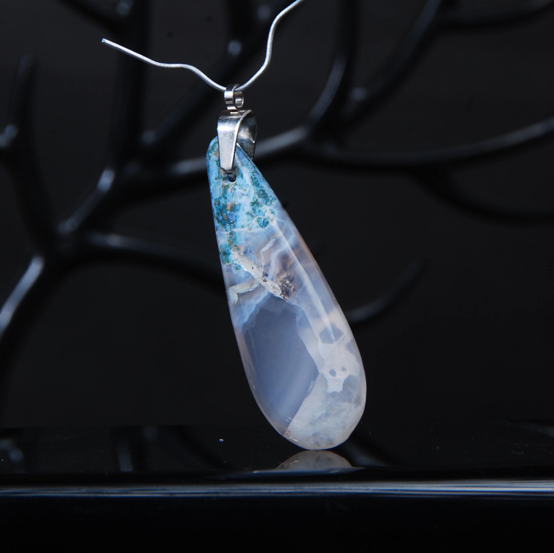 گردنبند عقیق خزه ای سبز و آبی5.72گرم