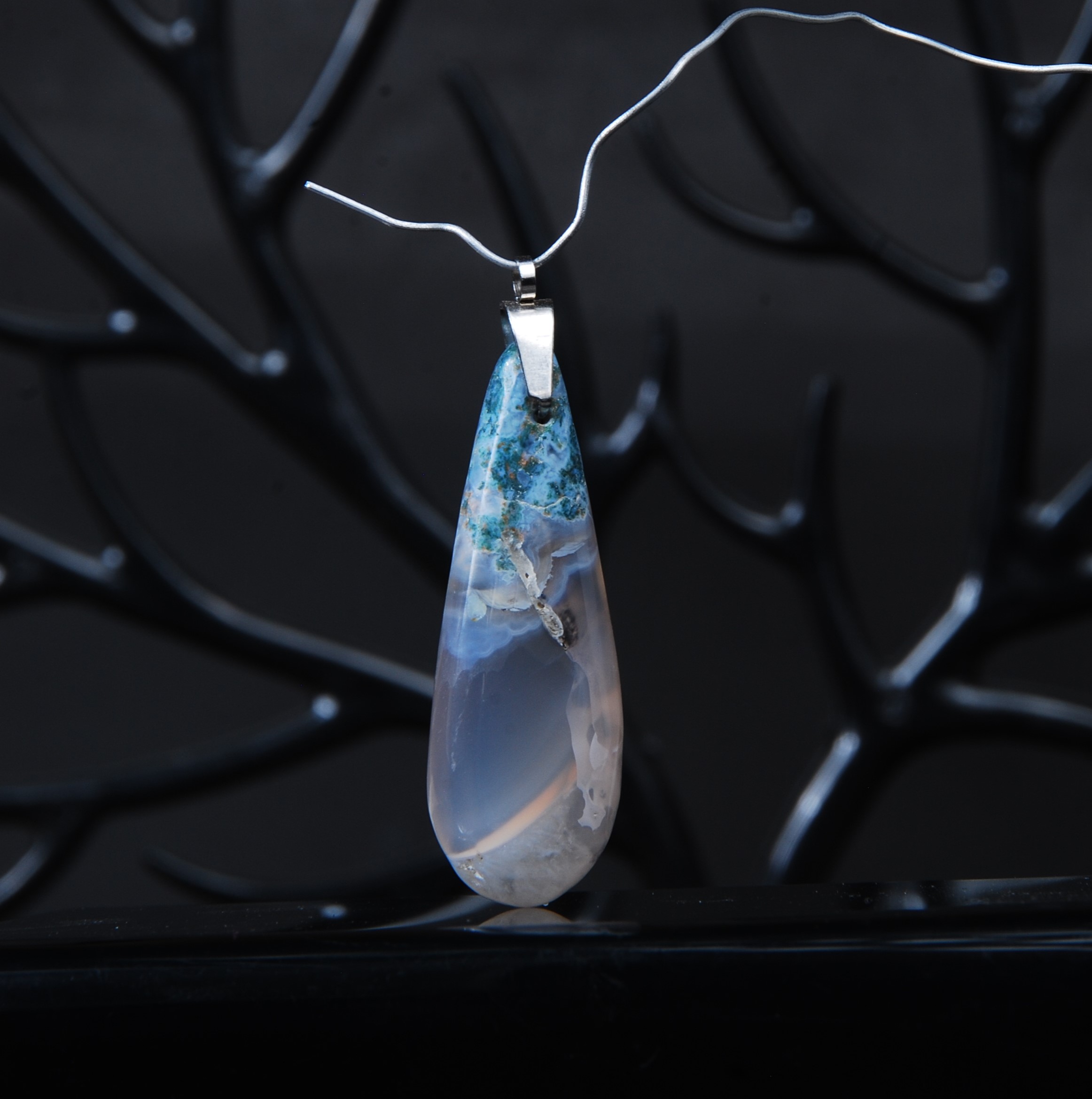 DSC_8721 گردنبند عقیق خزه ای سبز و آبی5.72گرم