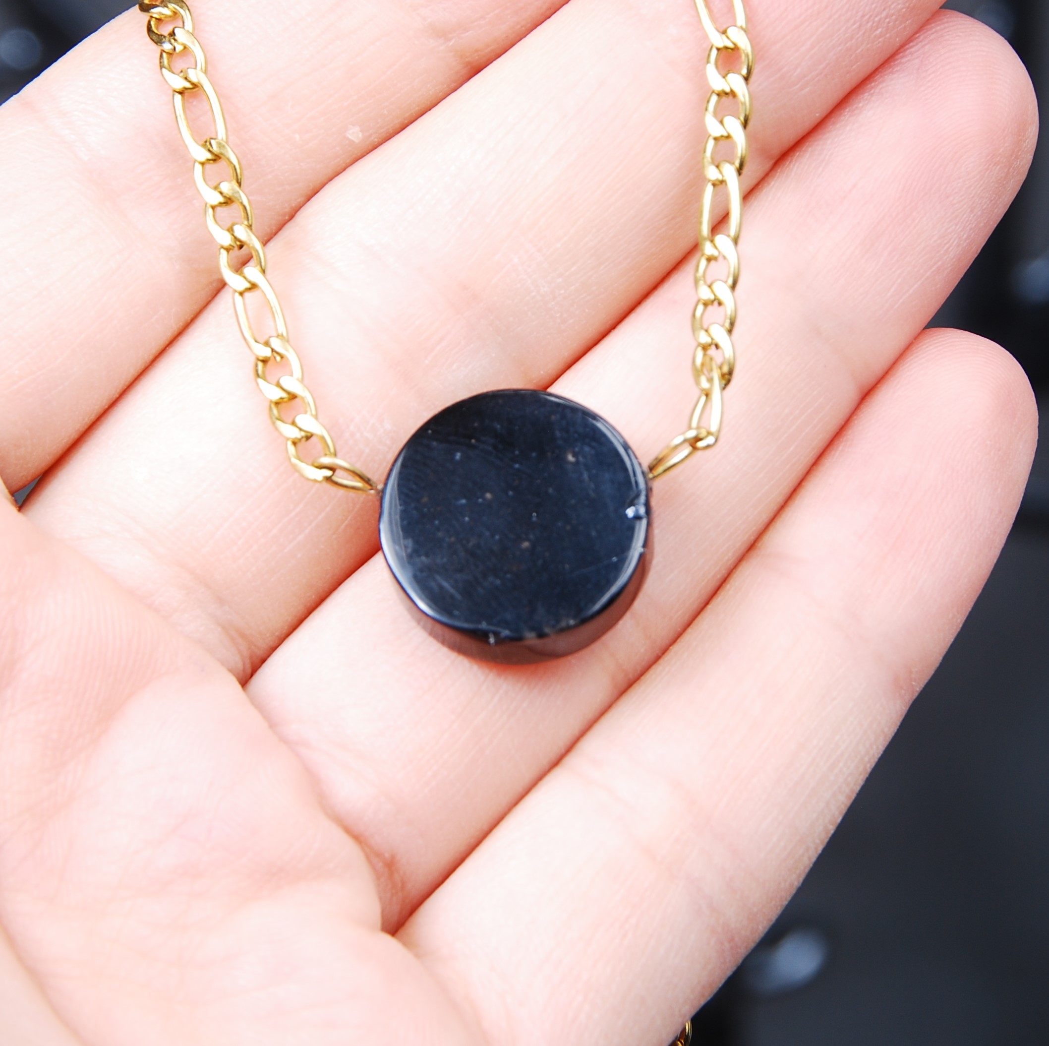 DSC_8734 گردنبند اونیکس مشکی گرد 8.24گرم (با زنجیر استیل رنگ ثابت )