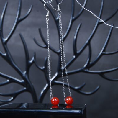 گوشواره عقیق قرمز 3.15 گرم (با زنجیر استیل رنگ ثابت )