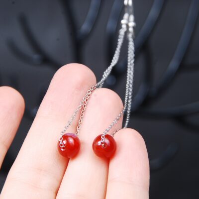 گوشواره عقیق قرمز 3.15 گرم (با زنجیر استیل رنگ ثابت )