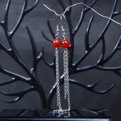 گوشواره آویزی عقیق قرمز 3.15 گرم (همراه با زنجیر استیل رنگ ثابت )