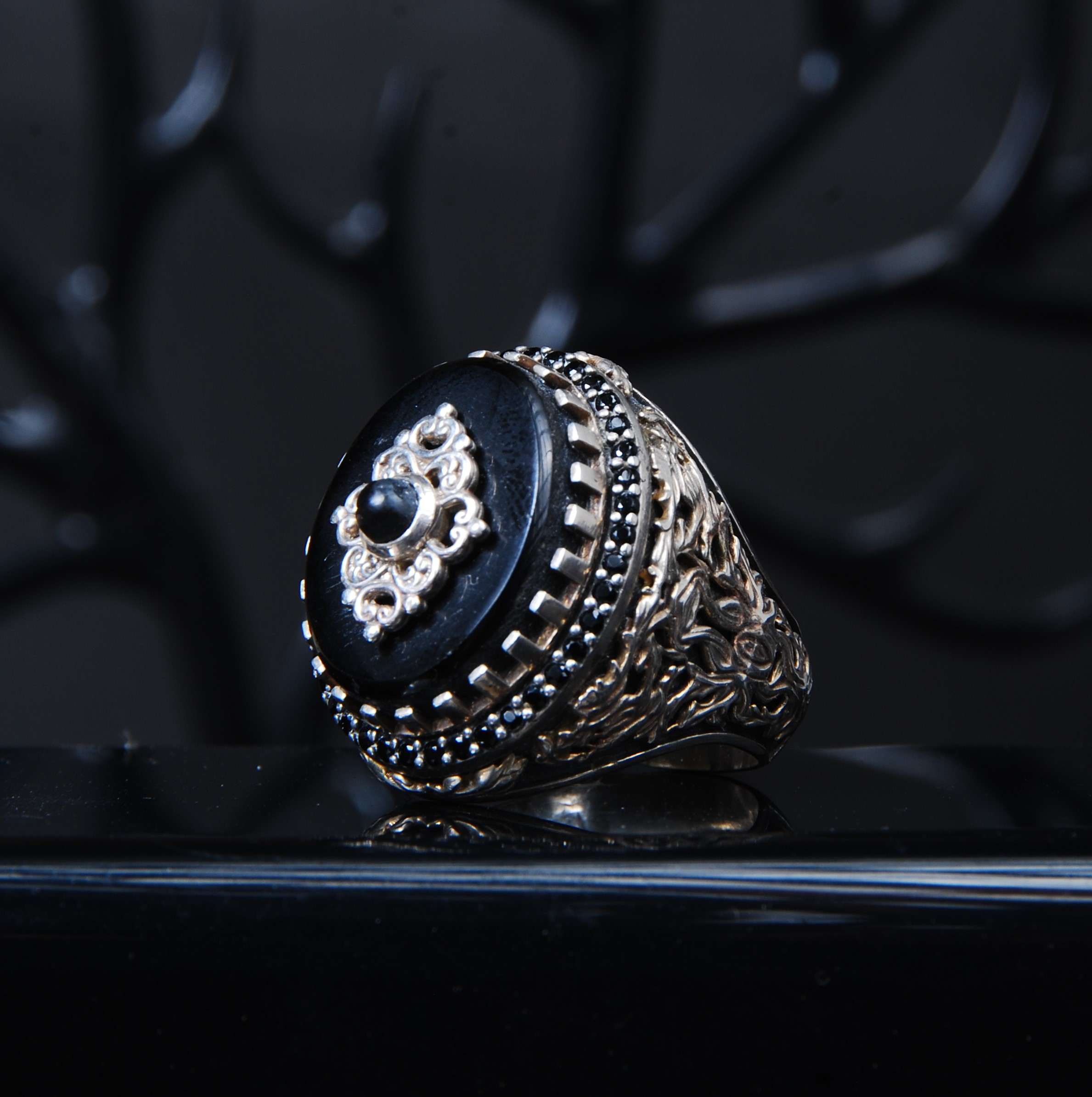 DSC_8808 انگشتر نقره مردانه سنگ عقیق مشکی 21.34گرم