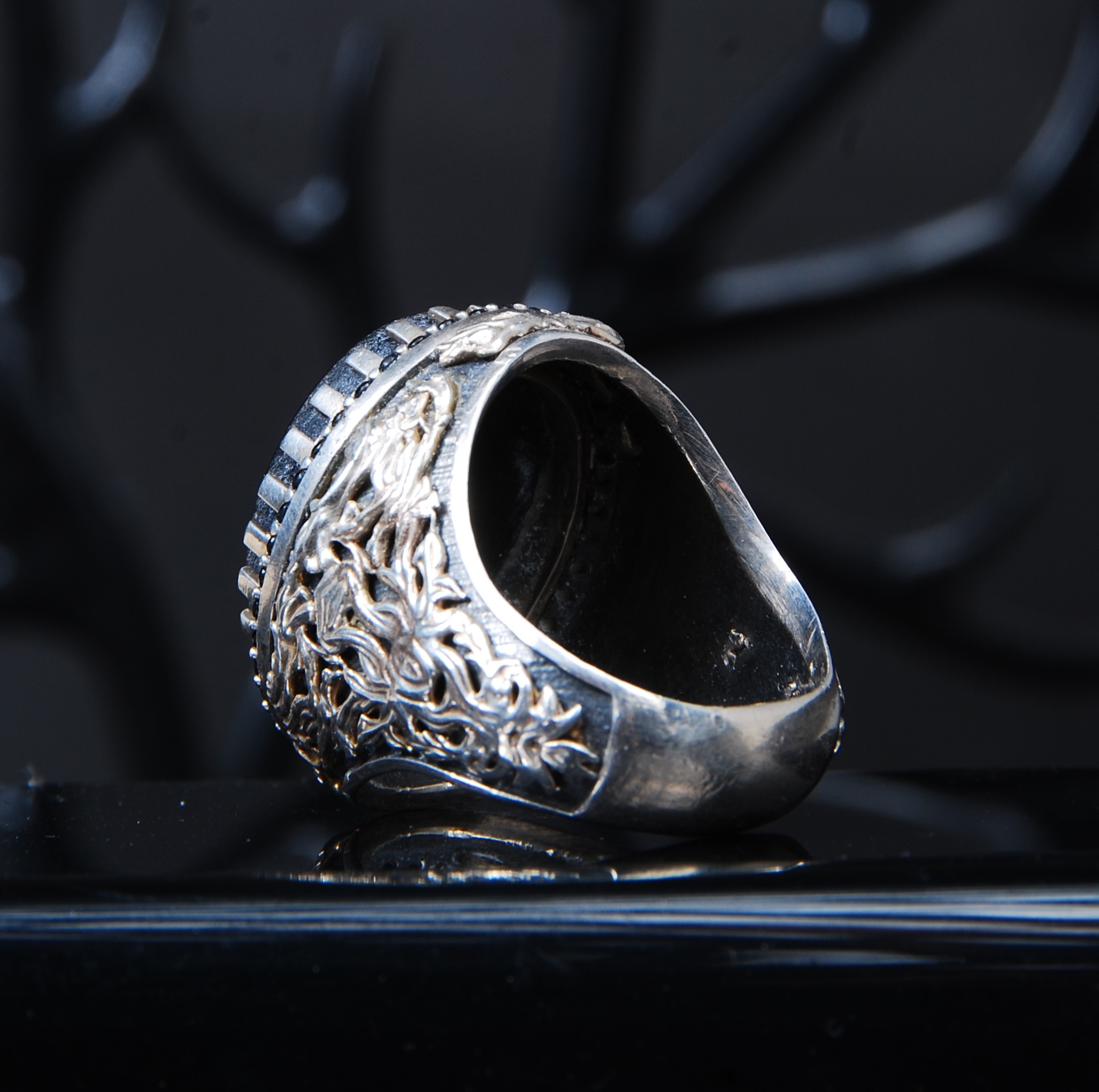 DSC_8809 انگشتر نقره مردانه سنگ عقیق مشکی 21.34گرم