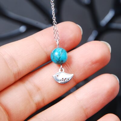 گردنبند فیروزه با آویز پرنده 2.41 گرم (با زنجیر استیل رنگ ثابت )