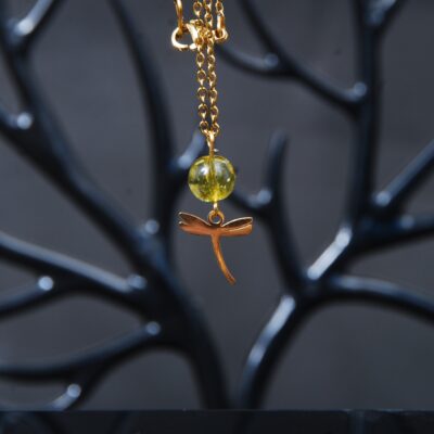 گردنبند زبرجد و سنجاقک با زنجیر رنگ ثابت 2.88گرم