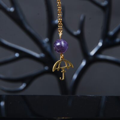 گردنبند آمیتیست بنفش با آویز چتر 3.25گرم (با زنجیر استیل رنگ ثابت )