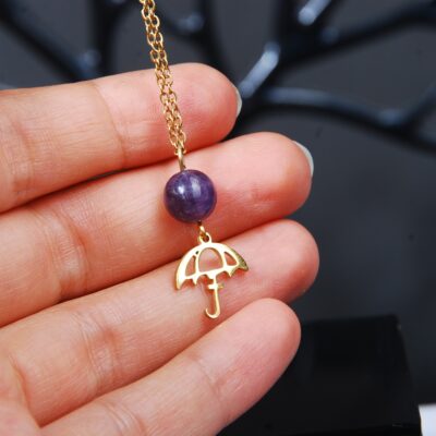 گردنبند آمیتیست بنفش با آویز چتر 3.25گرم (با زنجیر استیل رنگ ثابت )