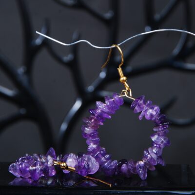 گوشواره سنگ آمیتیست بنفش طبیعی 9.71 گرم