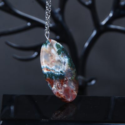 گردنبند عقیق شجر بیضی 10.35گرم (همراه با زنجیر رنگ ثابت)