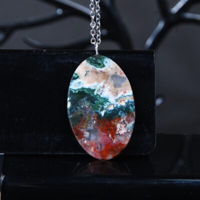 گردنبند عقیق شجر بیضی 10.35گرم (همراه با زنجیر رنگ ثابت)