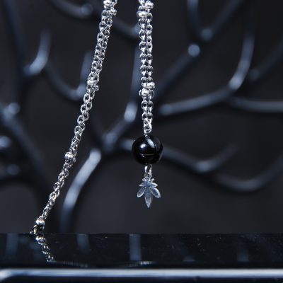 گردنبند عقیق سیاه طبیعی 4.90گرم (با زنجیر استیل رنگ ثابت )