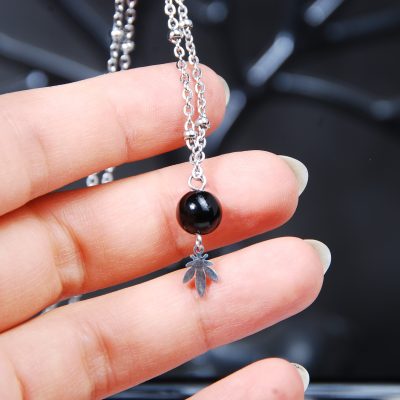 گردنبند عقیق سیاه طبیعی 4.90گرم (با زنجیر استیل رنگ ثابت )