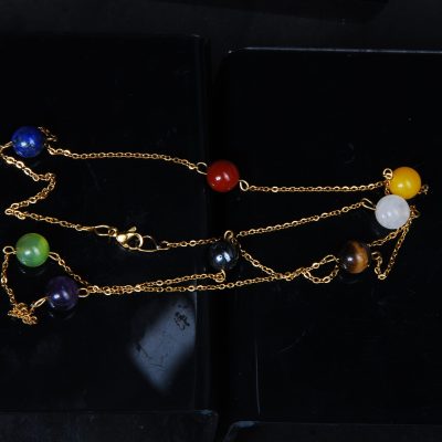 گردنبند هفت چاکرا با سنگ های طبیعی (همراه با استیل رنگ ثابت)