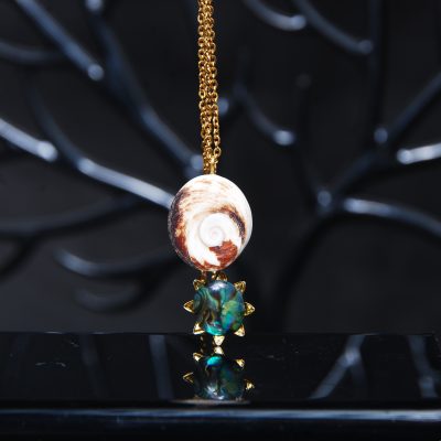 گردنبند چشم شیوا و صدف آبالون طبیعی 4.34گرم (زنجیر استیل رنگ ثابت)