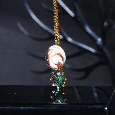 گردنبند چشم شیوا و صدف آبالون طبیعی 4.34گرم (زنجیر استیل رنگ ثابت)